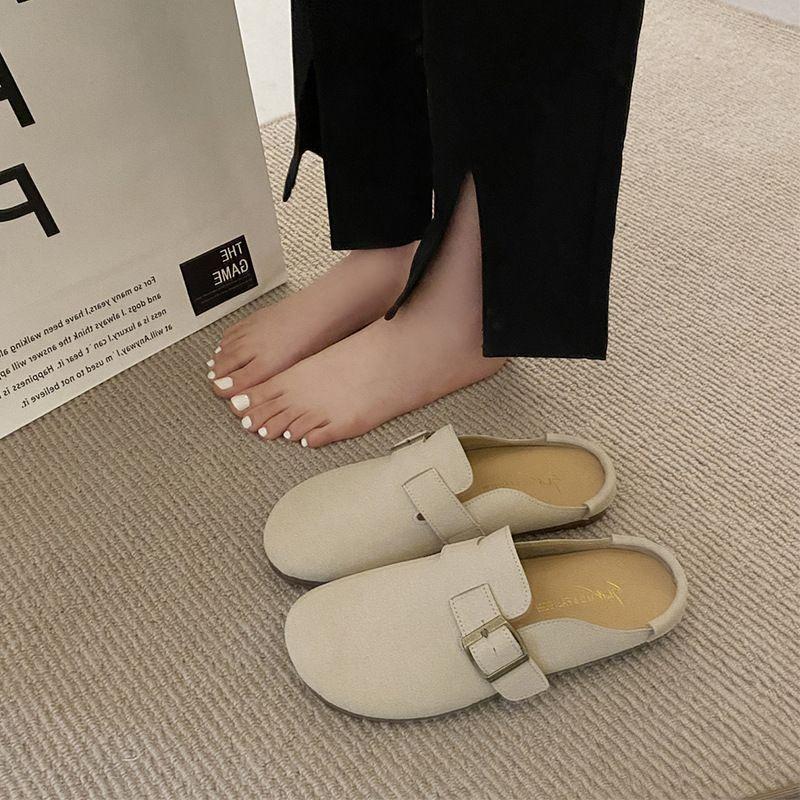 

Баотоу полутапочки женские для улицы 2025 новый летний ретро универсальный плоская подошва нескользящие ленивые мюли прохладные тапочки 40 бежевый