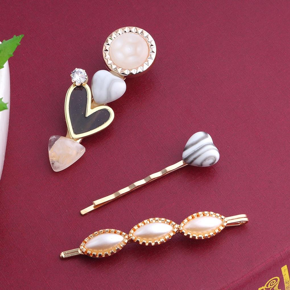 Damen Haarnadel mit Herz und Perle (Weiß) 3-teilige Kubische Haarnadel