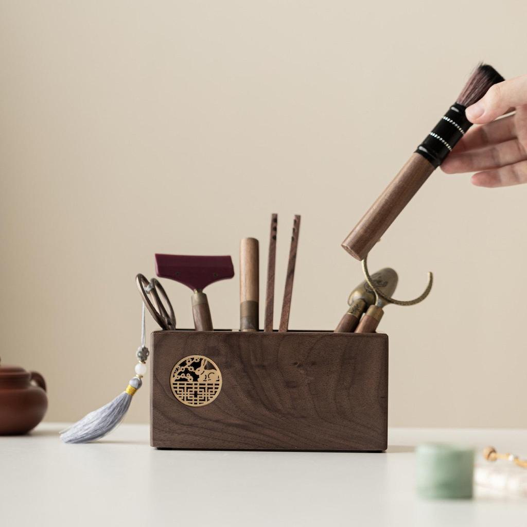Walnut Wood Tea Ceremony Set: Kung Fu Tea Accessories - Tea Knife, Tea Tongs & Brewing Tools.