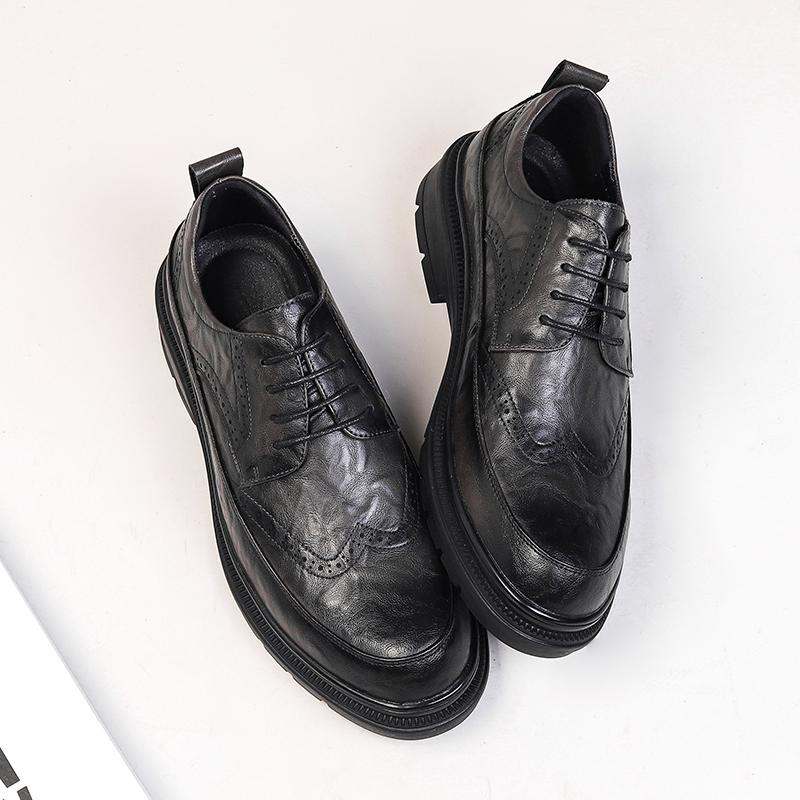Zapatos Mocasines de Cuero Genuino de Plataforma Gruesa para Hombre Estilo Harajuku Coreano Streetwear Business Casual Boda Zapatos de Cuero para Hombre