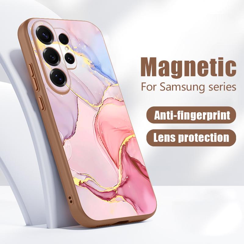 Magnetic For Magsafe Case For Samsung Galaxy S26 Ultra S25 Edge S24 Plus S23 FE S22 A54 A55 A56 5G Pink Marble Pattern Matte Cover