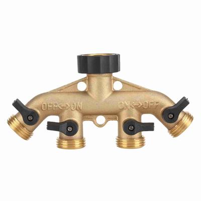 Conectores de torneira comutador de bico divisor de mangueira de 4 vias de latão de 3/4 polegadas para irrigação de jardim