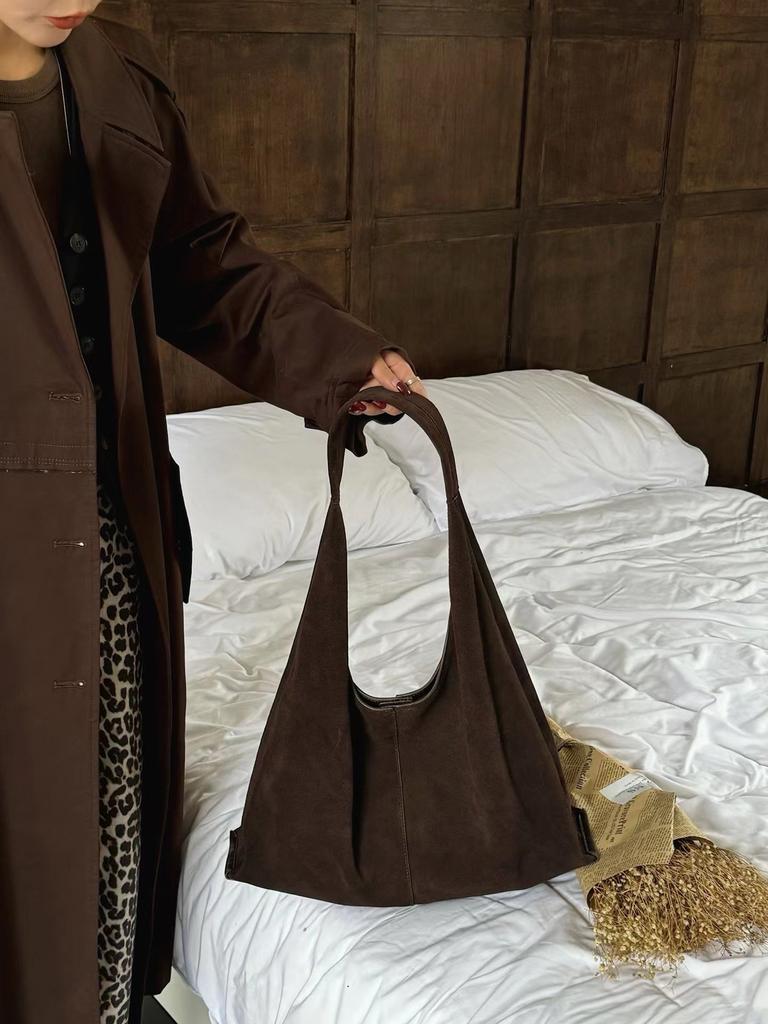 Frosted Cowhide Large Bag Autumn Winter Single Shoulder Tote Underarm High Capacity Casual Crossbody Bag for Women