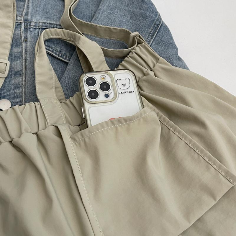 Solid Color Women Shoulder Bag Hobo Bag Pleated Tote Bag