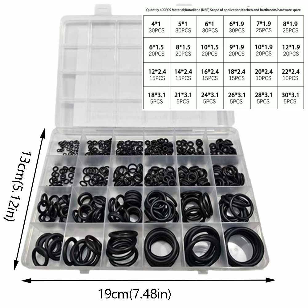 400Pcs 24 Sizes Rubber O-Ring Gasket Heat-resistant Air Conditioning Compressor Seals Auto Repair