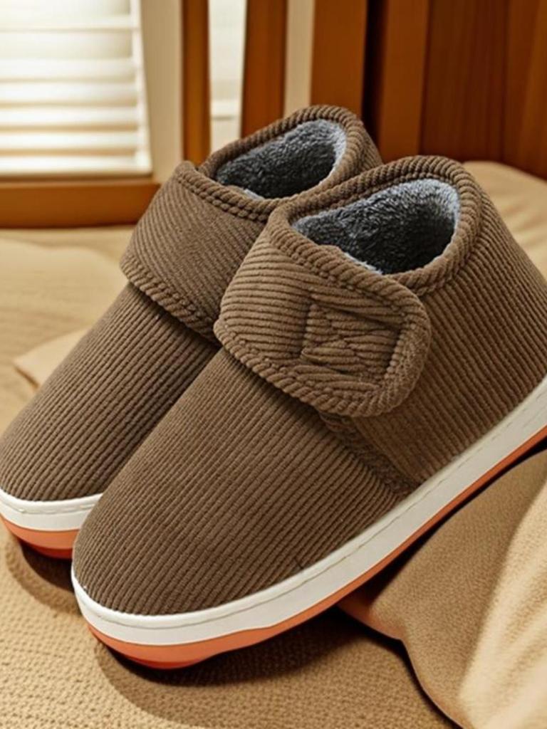 Sapatos de Algodão Antiderrapantes com Sola de Tendão de Vaca para Meninos no Inverno, Sola Espessa, Velcro, Pantufas Quentes para Interior/Exterior para Mulheres