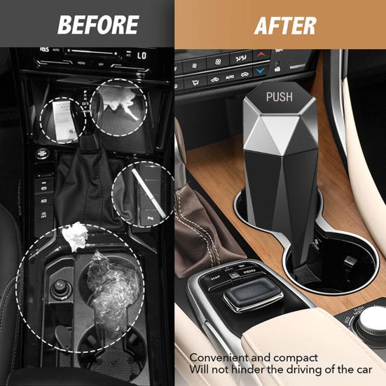 Car Trash Can with Lid Leakproof Car Dustbin Diamond Shape Waterproof Garbage Bin Mini Trashcan Car Vehicle Waste