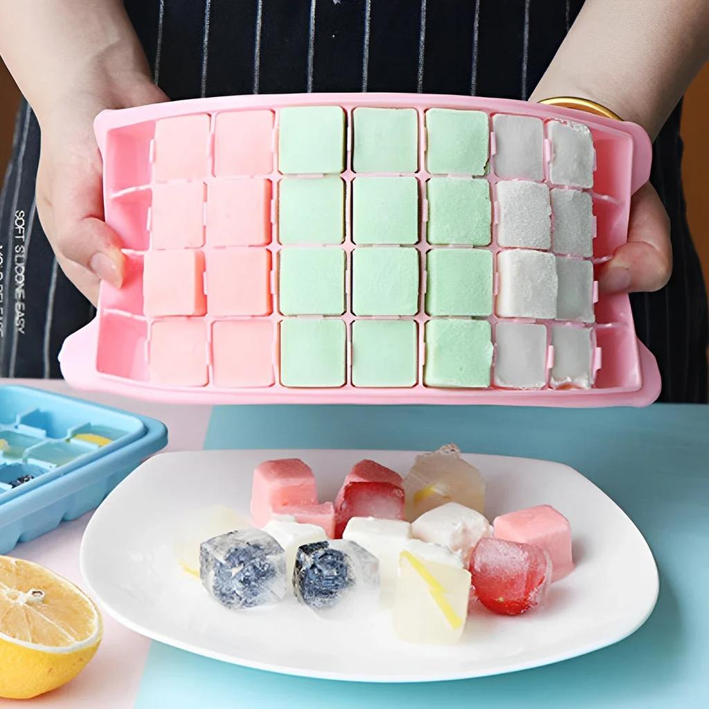 Ice Cube Tray with Lid and Scoop 36 Grids Large Capacity Ice Maker Mold with Bin Stackable Square Ice Cube Container Reusable