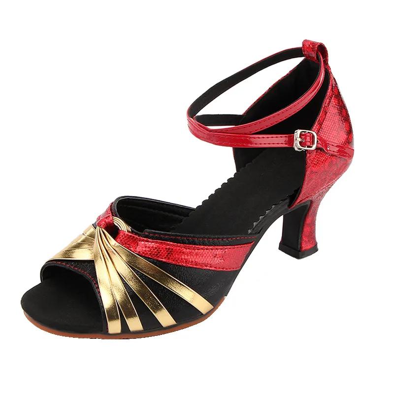 Women's Modern Dance Shoes Sequin Glitter Open Toe Ankle Strap Tango Ballroom Dancing Footwear Standard Waltz 5cm Heel