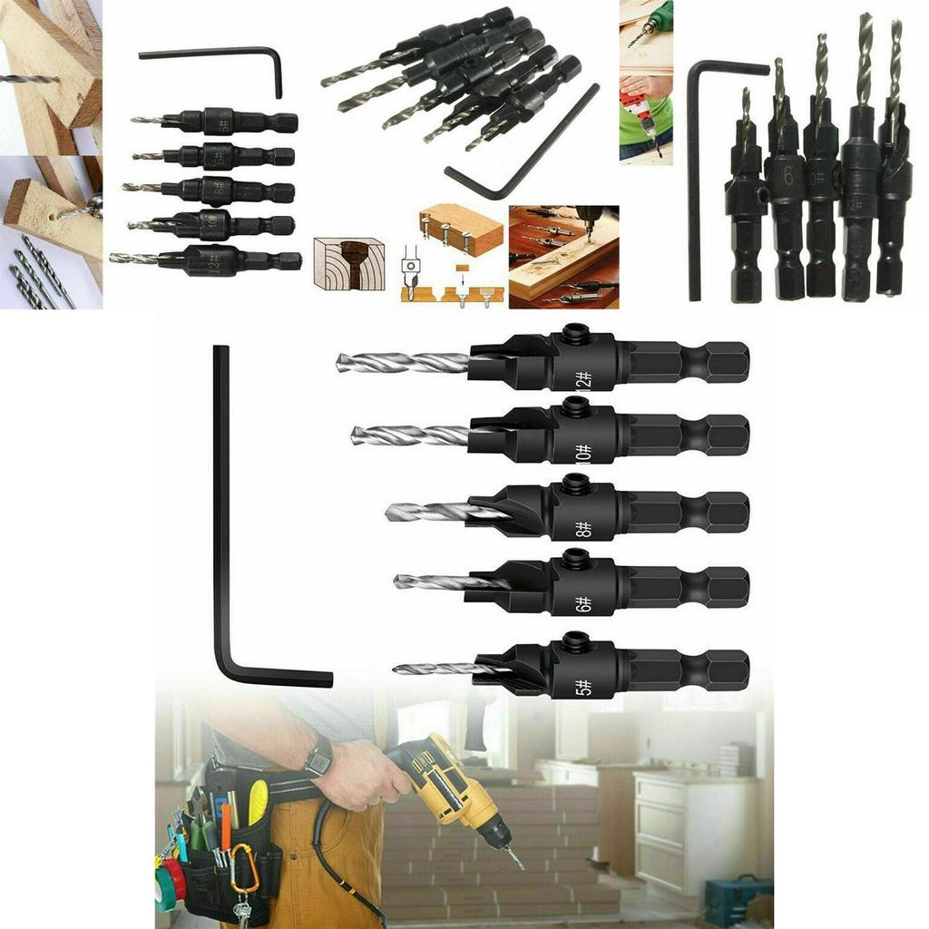 Premium 5x Adjustable Woodworking Countersink Drill Bit Set For Precise Pilot Hole Drilling