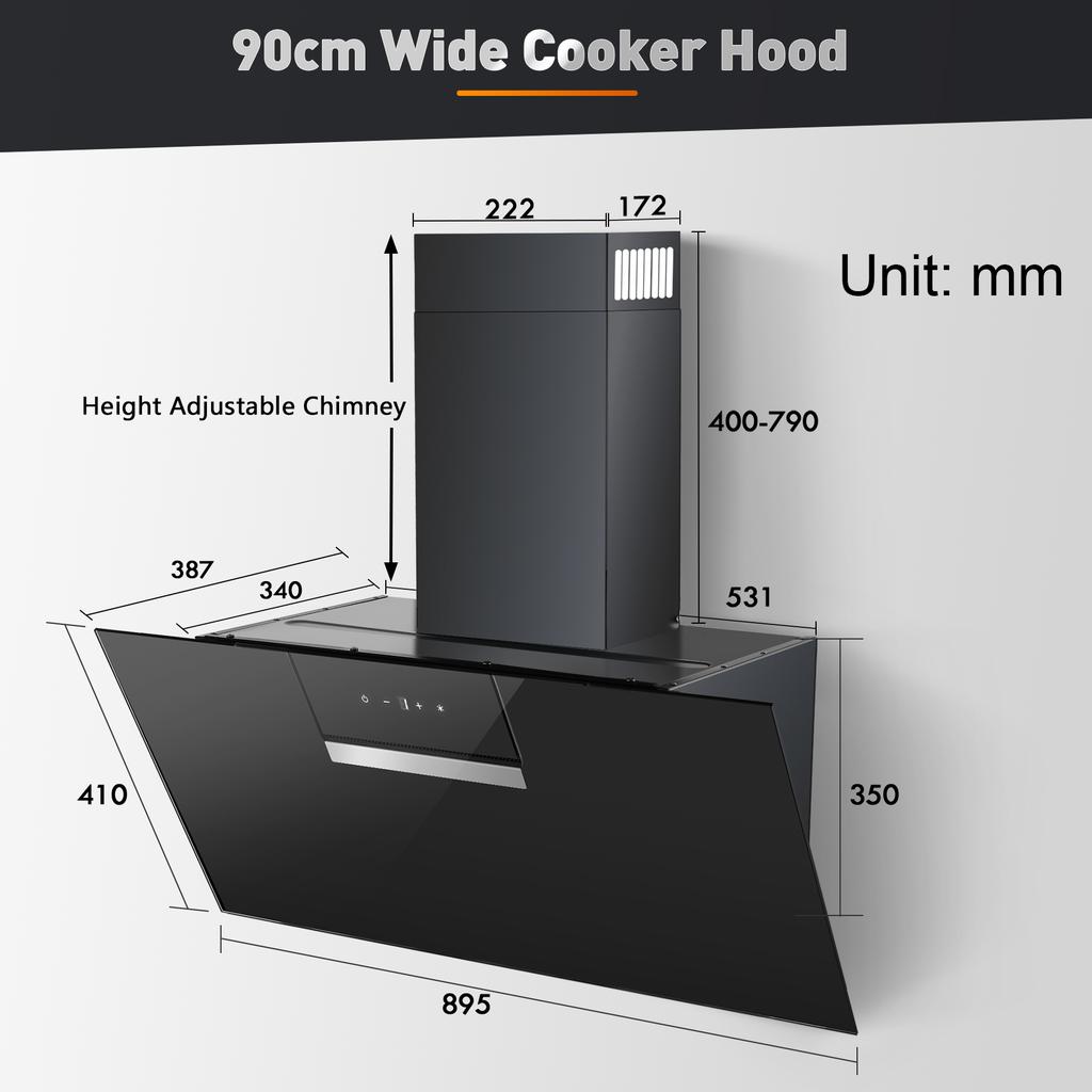 SNDOAS 90cm Range Hood A+++ 800 M³/h Drafting Power 3+ Booster Stages Touchscreen Activated with Activated Carbon Filter