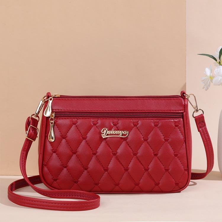 New large-capacity artificial leather embroidery thread shoulder messenger women's bag