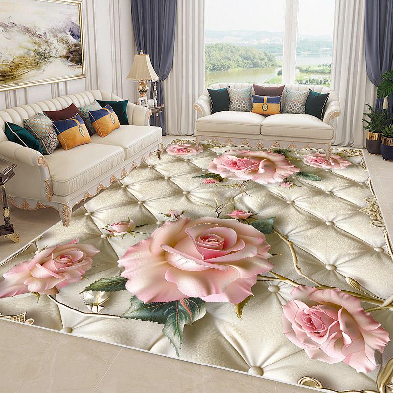 Nordic Light Luxury Living Room Carpet Large Size Pastoral Flower Home Bedroom Rugs Washable Lounge Rug Hotel Lobby Floor Mats