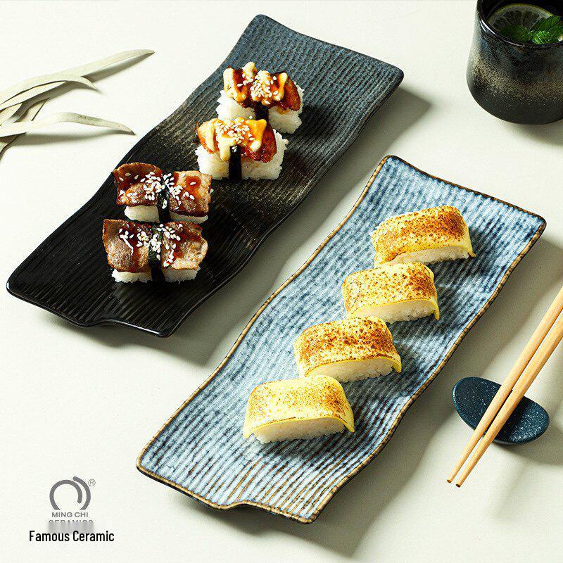 Retro Rectangular Ceramic Sushi Plate - Japanese Sashimi Tableware for Hotels and Restaurants
