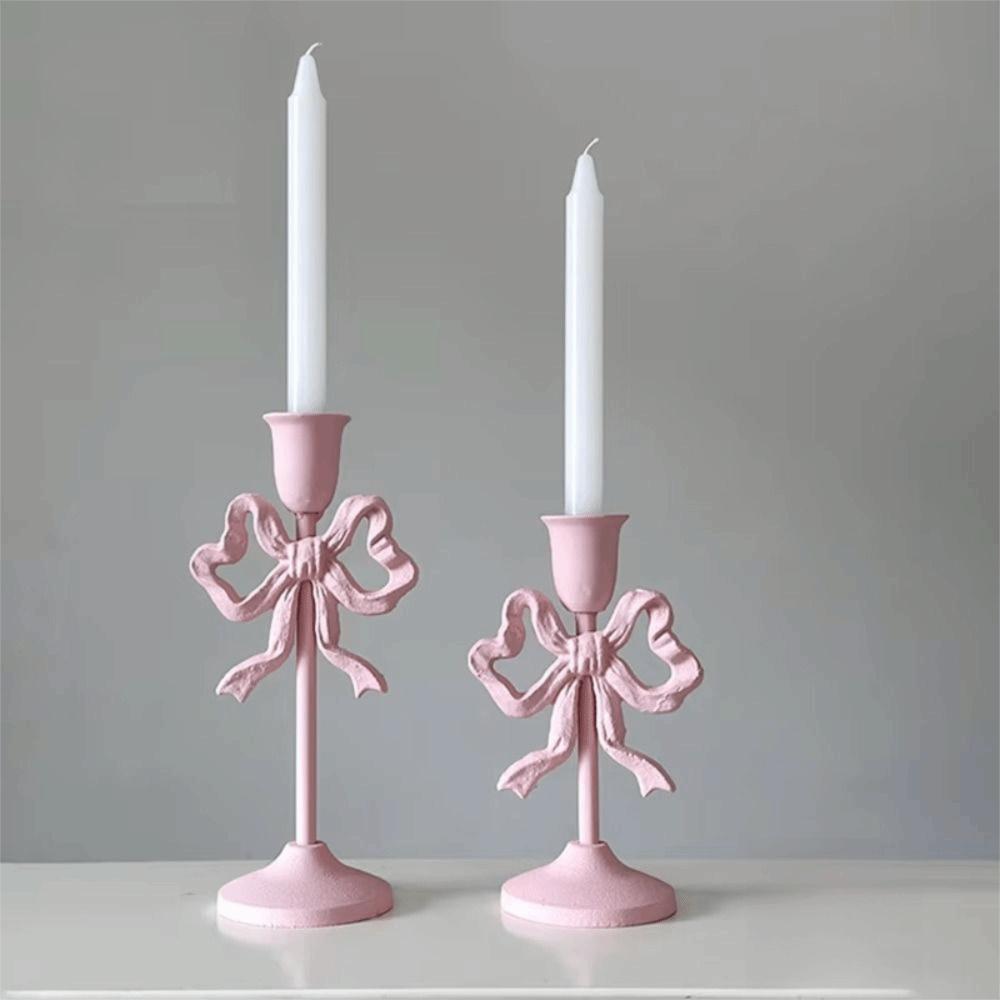 High Footed French Bow Candlestick Wrought Iron Candle Containers Bowknot Candle Holder  Desktop