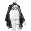 Women's Black Lace Bell Sleeve Halloween Top - Elegant Stand-up Collar