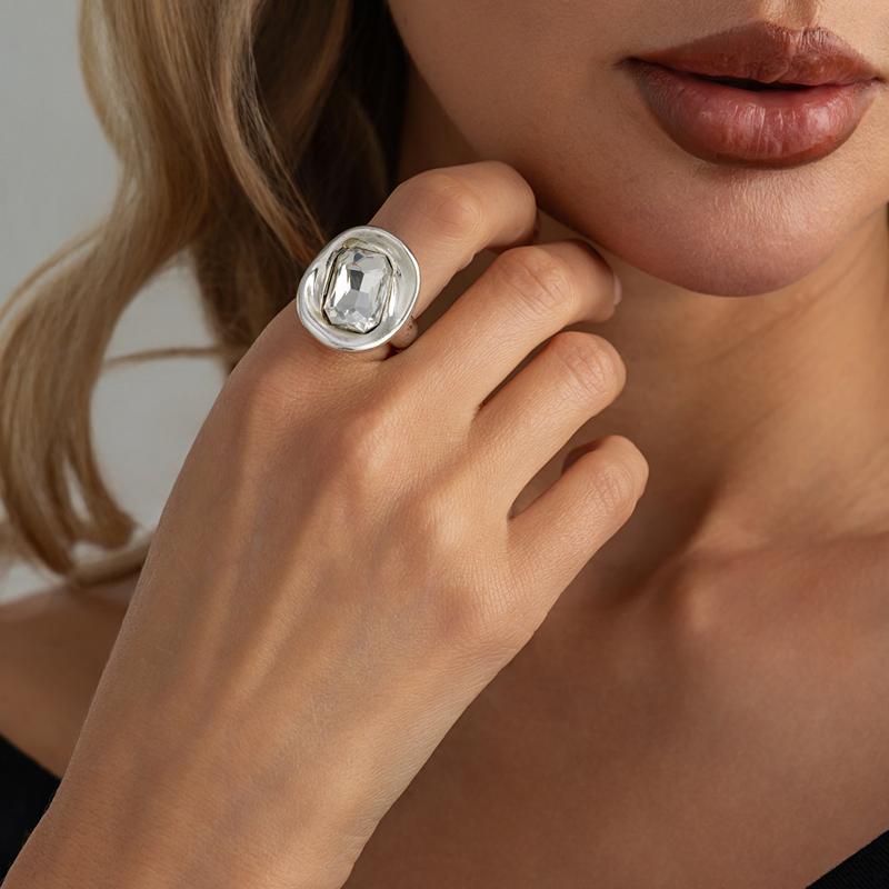 European and American Colorful Zircon Square Geometric Ring for Women Luxury Concave Irregular Finger Rings Statement Jewelry