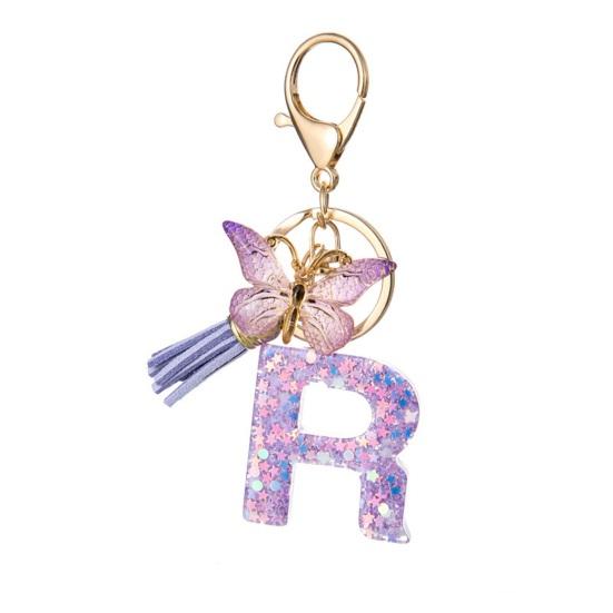 Purple Series Keychain Pendant Sequins Star Initial Letter Key Chain