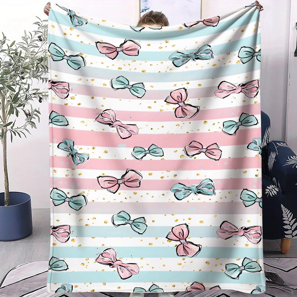 Kawaii Sakura Bow Fleece Blanket Soft Pink Cute Pattern Throw for Bedroom Sofa Ideal for Teens Girls Kawaii Aesthetic Fans