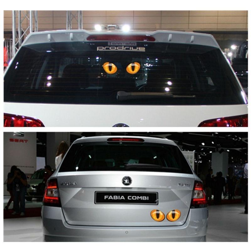 2pcs 12*10cm Cute Simulation Cat Eyes Car Stickers 3D Vinyl Decal for Rearview Mirror Car Head Engin