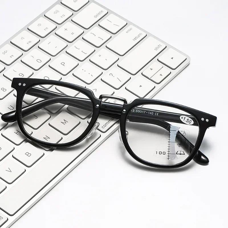 Photochromic Progressive Multifocal Reading Glasses with Blue Light Blocking for Computer Use Long Short Distance Dual Focus