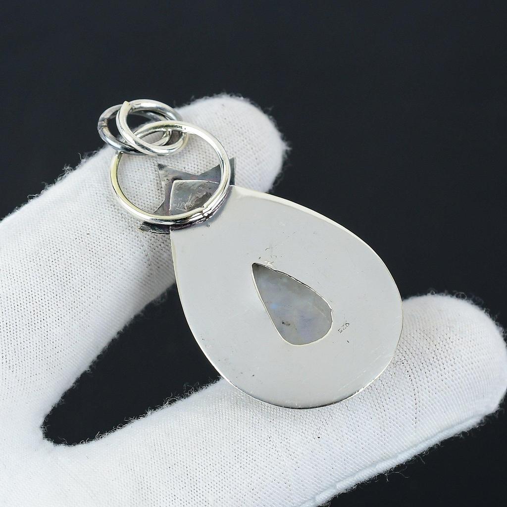 Natural Rainbow Moonstone Gemstone Silver Pendant In 925 Sterling Silver- Handmade Star Design, Everyday Wear Jewelry, Unique Pendant Anniversary Gift