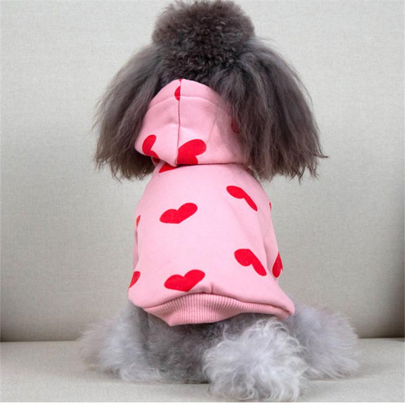 Cute Heart Dog Hoodie Sweatshirt Coat Autumn Winter Pet Dog Clothes Outfit Puppy Yorkie Costume Chihuahua Pomeranian Clothing