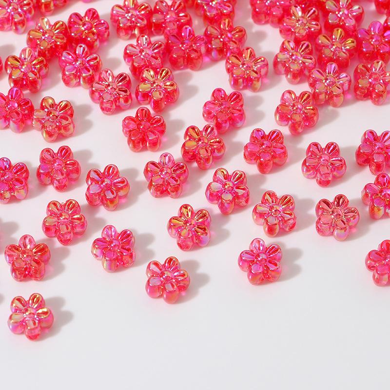ZW08 ABCai 100pcs 7mm Plating Color Acrylic Flower Charm Beads Tiny Mix Shiny Spacer Bead Jewelry Making Diy Bracelet Material