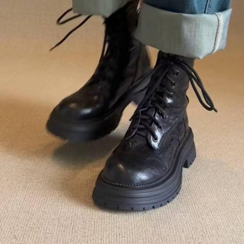 Fashion Platform Women's 2025 Autumn and Winter New Small British Style Lace-up Booties