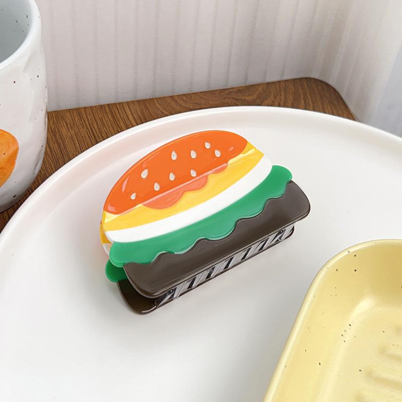 1pc New Burger Grabbing Hair Clip Cute Summer Fruit Colorful Cartoon Jewelry Shark Clip
