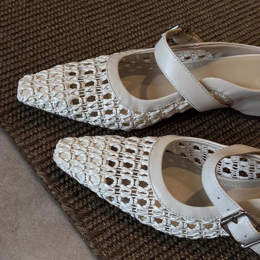 Sheepskin version~ Temperament gentle hollow mesh sandals new women's bag head half slippers women's summer wear fashionable and versatile