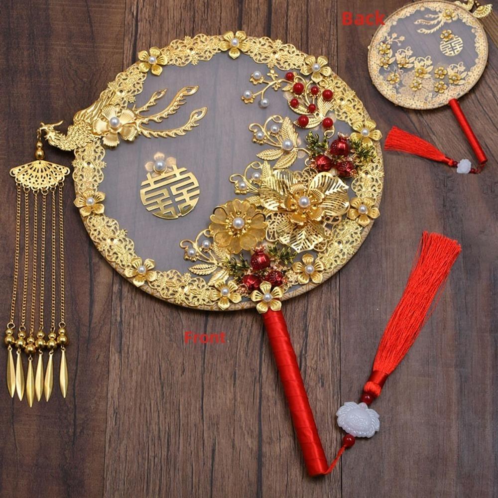 Handheld Bride Group Fan Hand Embroidered Fan  for Bride Wedding Xiuhe Dress Hanfu Accessory