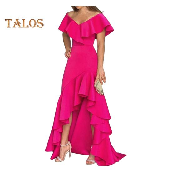 

Женское вечернее платье с рюшами в стиле пэчворк с V-образным вырезом Slim Fit Нерегулярный подол без рукавов длиной до пола Чистый цвет бальное платье для вечеринки Банкетное платье макси L