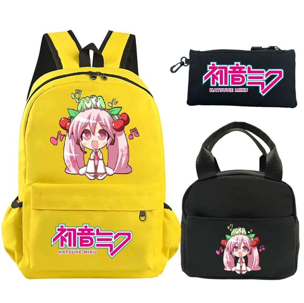 3Pcs/set Anime Hatsune Miku Printed Backpack with Shoulder Bag Pencil Case for Teenager Student Boy Girl Schoolbag Large Capacity Waterproof Bookbag