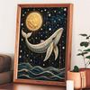 Unique 5D Framed Pearl Painting Kit with Ocean Whale and Full Moon Pattern Sparkling Bead Art Canvas DIY Handmade Craft for Living Room Decor