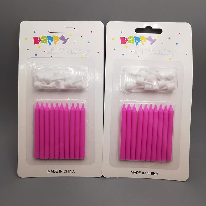 Colorful Slender Baking Pole Baking Cake Decorative Birthday Candles Creative Macaron Color Glossy Candles with Base Holder