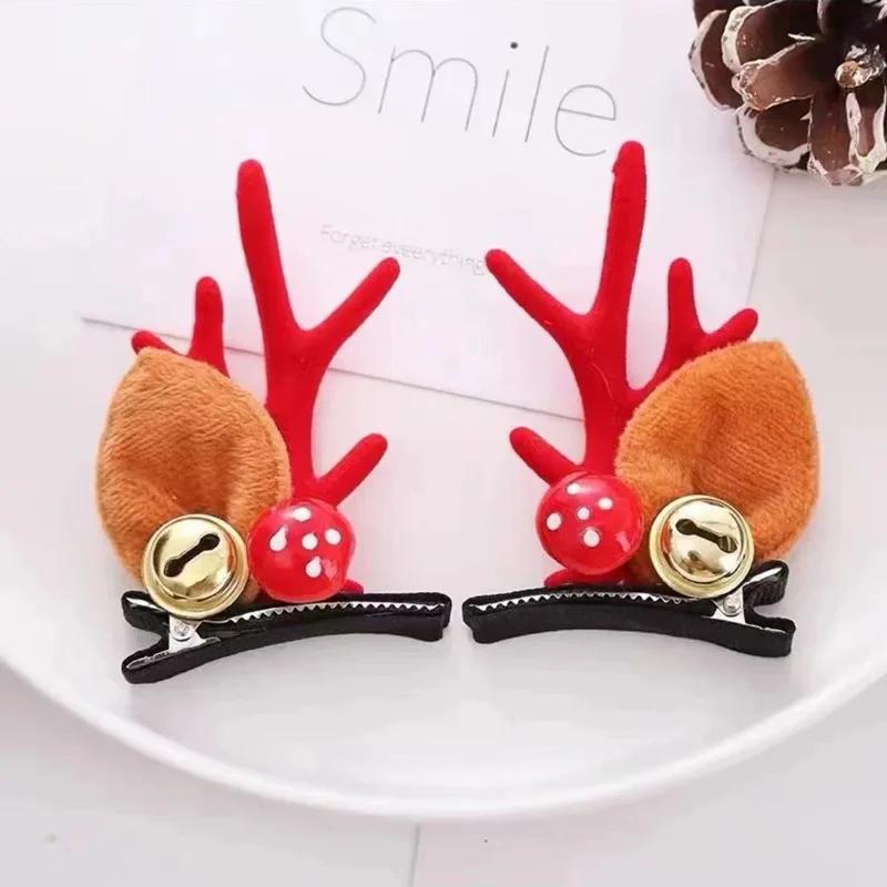 Christmas Deer Antler Hairpin Headdress Forest Fairy Hair Accessories Cute Pair of Clips Navidad Dress Up Small New Year Gift