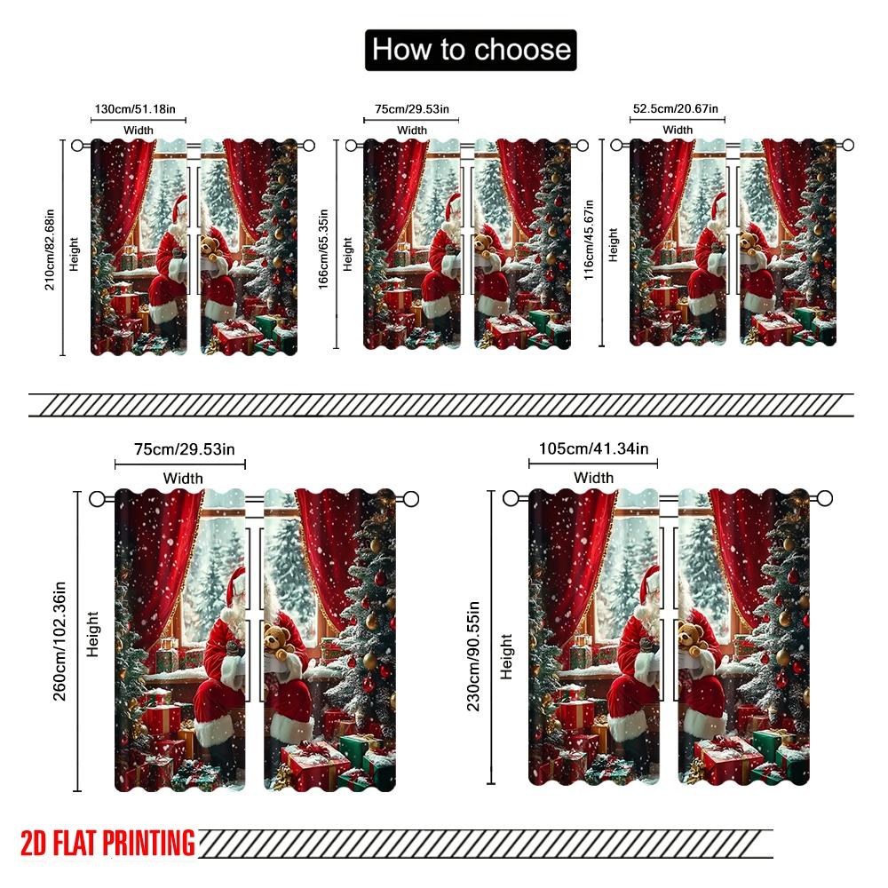 2 buc, Imprimare plană 2D Perdele contemporane Moș Crăciun5 (3) 100% poliester (fără tijă) Cadouri pentru Living, Dormitor,