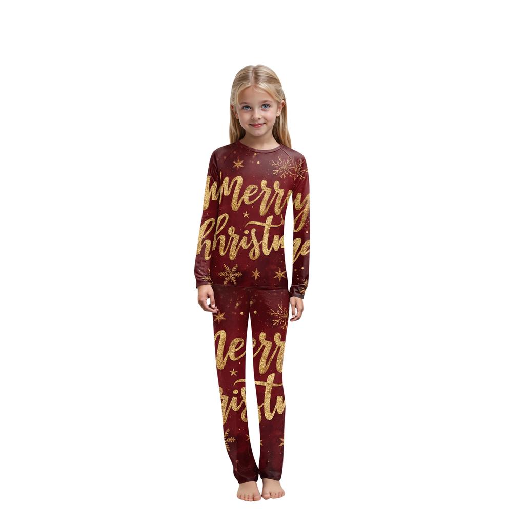 Set haine de casă de Crăciun cu gât rotund imprimat, mâneci lungi și pantaloni lungi pentru părinți și copii