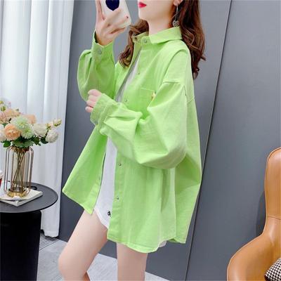 Candy Color Retro denimskjorte Dame Høst Ny Løs Lazy Wind Green Langermet topp