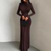 Europäischer & Amerikanischer Stil Herbst/Winter Plissiertes Schmal Geschnittenes Rundhals-Langarmkleid