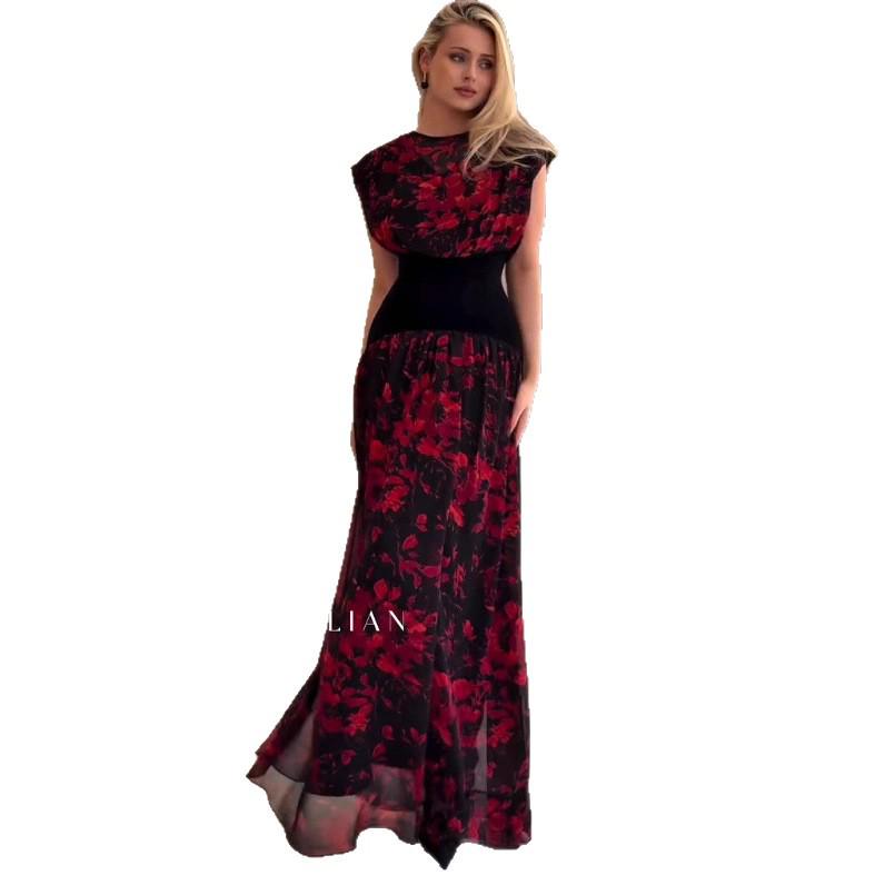 Retro Rosenmuster Kleid - 2025 Europäischer & Amerikanischer Trend