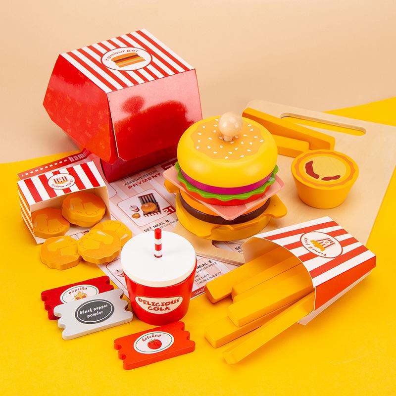Wooden Kitchen Utensils and Hamburger Play Set - Fun Children's Toy Ornaments