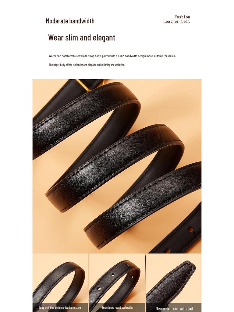 Luxury Women's Classic Cowhide Leather Belt with American Retro Style Pin Buckle