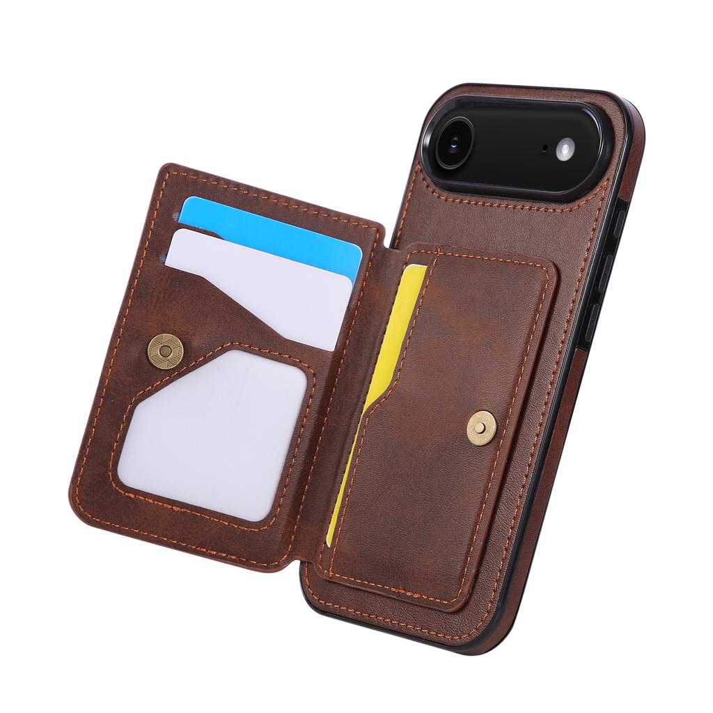 For iPhone 17 Air Case Card Holder Kickstand PU Leather+TPU Phone Cover