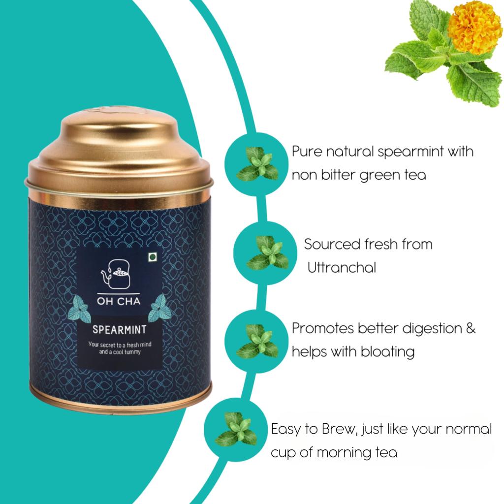 OH CHA - Spearmint Tea, Moroccan Origin | 100gms, Spearmint Tea for PCOS, PCOD Peppermint Tea blend | Classic Moroccan Mint Tea with Fennel