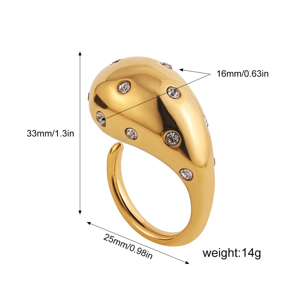 PVD Gros Waterdrop Multicolor Strass Inel Deschidebil Oțel Inoxidabil Perla Luciu Indie Inele Femei Bijuterii Vintage Designer