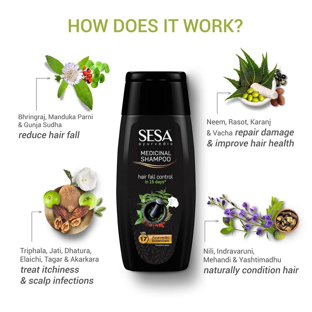 Sesa Ayurvedic Anti Hairfall Shampoo 200Ml For Men Women | Smooth Shine Boost | Scalp Care | Anti Dandruff Herbal Hair Cleanser