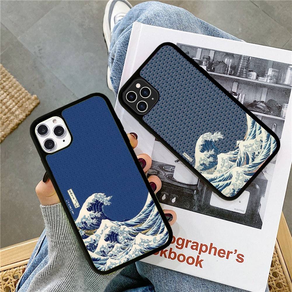 Japanese Waves PC+TPU Phone Case For IPhone 11 12 13 14 15 16 17 Plus Pro Max Cover