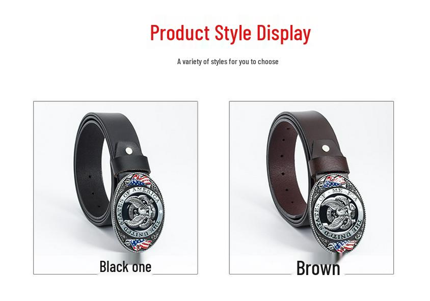 Cowhide Trendy Men's Retro Casual Plate Buckle Belt